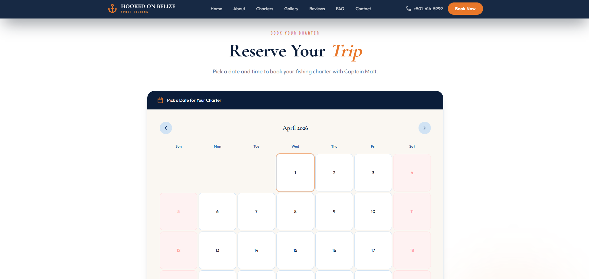 Custom Charter Booking Calendar Integration